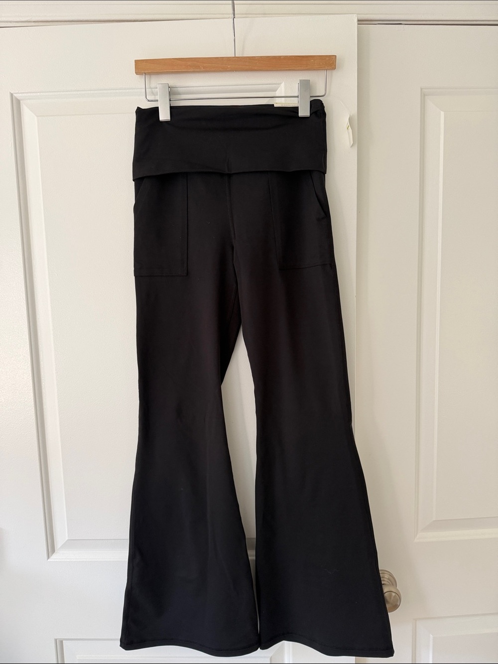 aerie OFFLINE Black Fold-Over Hi-Rise Flare Leggings